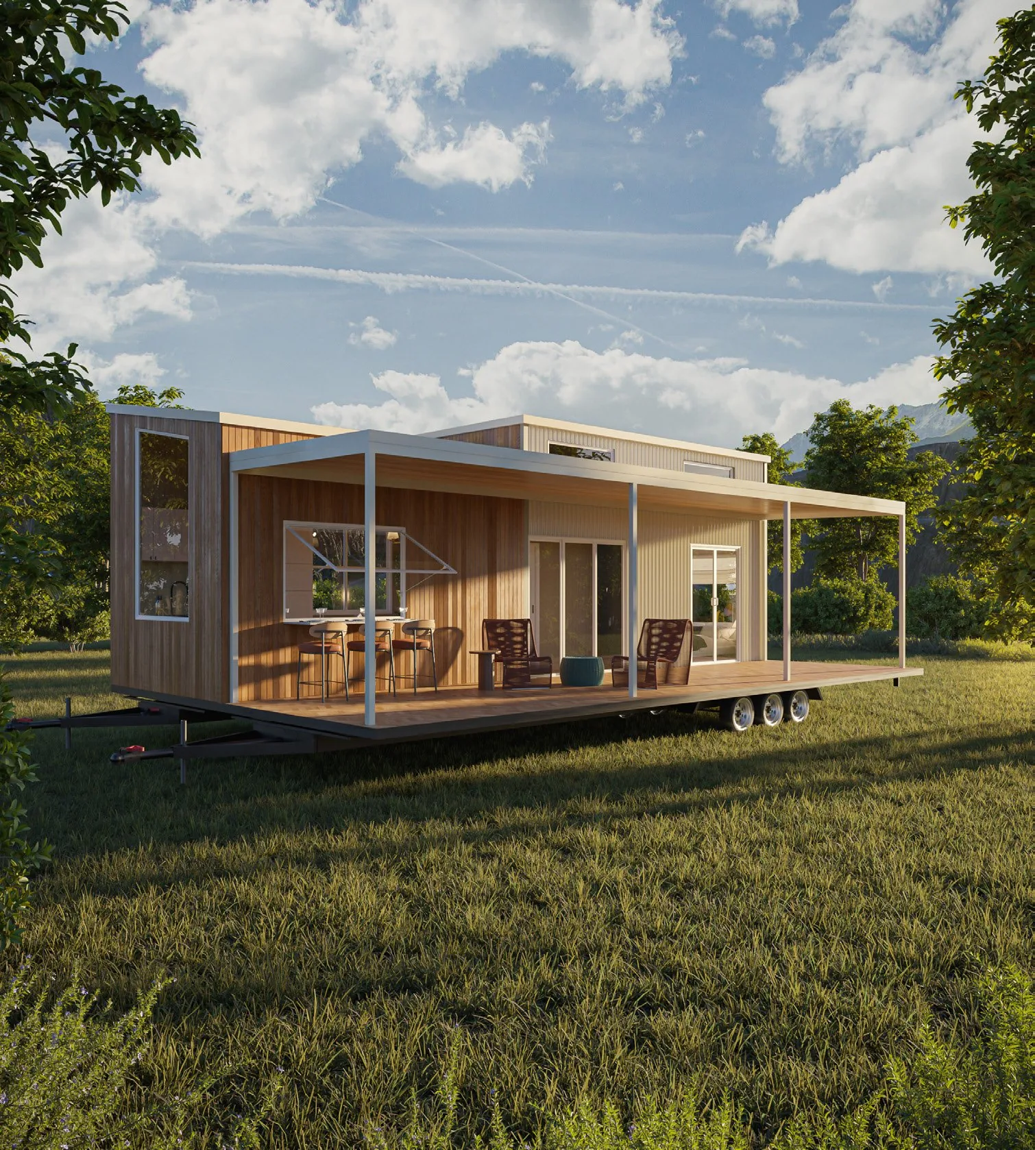 The Meadow tiny home in a grassy meadow